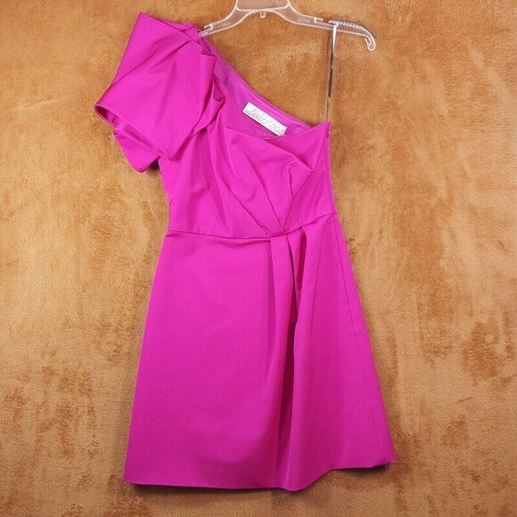 LELA ROSE Dress Womens Size 4 Pink One Shoulder Mini Pleated A-Line Cocktail - Picture 1 of 10